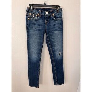 True Religion Jeans Girls 14 Dark Wash Julie TR Embroidered Low‎ Rise Skinny